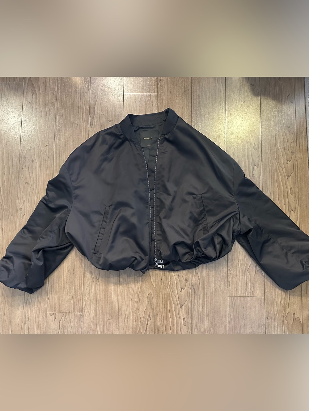 Massimo Dutti Black Satin Bomber Jacket